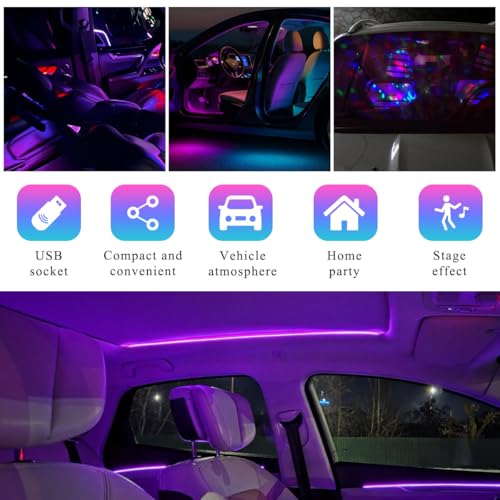 KVAEY 2 PCS USB Star Night Light, Adjustable Sound Activated Car Roof Atmosphere Lamp, Portable Romantic LED Auto Interior Ambient Light for Car, Bedroom, Party, Ceiling - color: 1 PCS