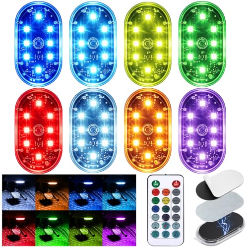 8PCS Magnetic Wireless Interior Car Lights, 8 Colors RGB Ambient Nightlight - size: 8pcs
