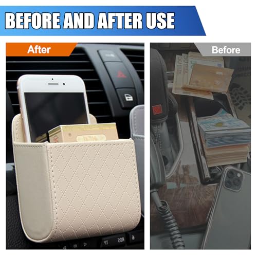 Car Vent Storage Bag, Leather Car Dashboard Organizer Pocket, Beige - color: Beige