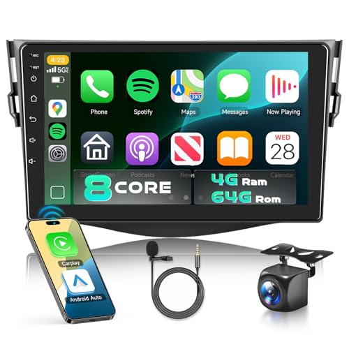 5/6GWiFi 8Core Qualcomm 4G+64G,Radio for Toyota RAV4 2007-2011 Radio Android Car Stereo 5.1Bluetooth,Wireless Carplay,DSP Hi-Res,Android Auto,9‘’ 1280P IPS Touch Screen,Cooling Fan,GPS,FM/RDS,Camera