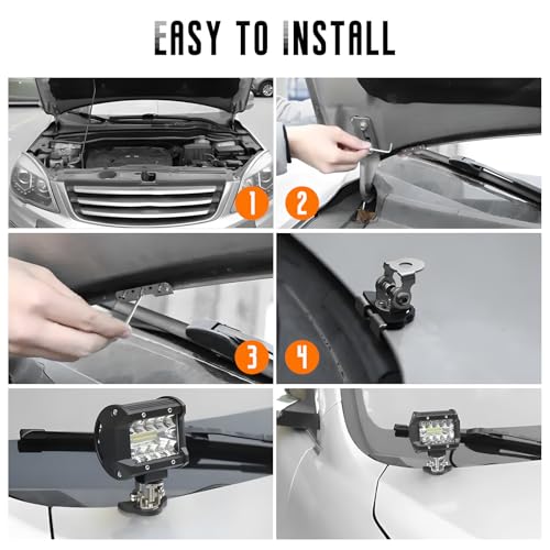 2 PCS LED Light Bar Mounting Brackets, Adjustable Car Pillar Hood Lamp Mount Holder with Hex Wrenches, Universal Work Light Bar Fixing Bracket for Off-Roads Trucks SUVs (Black) - color: Black