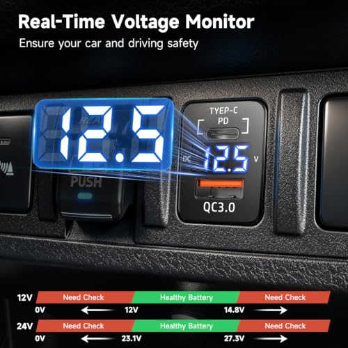 USB C Car Charger PD+QC 3.0 - size: PD+QC+Voltmeter