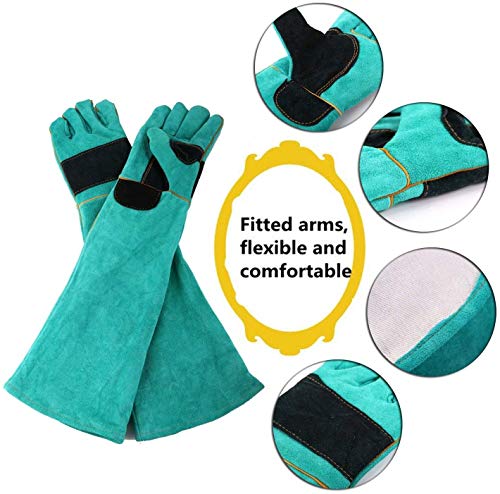 AOWPFVV Long Sleeve Thick Leather Animal Handling Glove Anti Scratch Protective Gloves for Training Dog Cat Bird Snake Parrot Lizard Wild Animals Reptiles,Bite Resistant Gloves - color: Light Green Size Large 23.6in