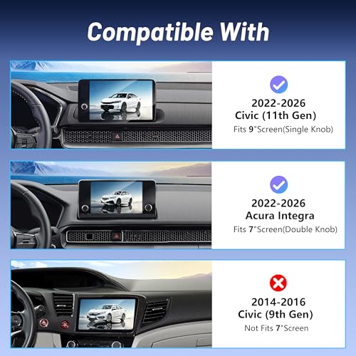 Phone Mount for Honda Civic (11th Gen,2022-2026) & Acura Integra (ONLY Fits 7"/9" Screen), 15W Wireless Car Charger, Magnetic Phone Holder, 360° Rotating, Hands Free, with Storage Box, Car Gifts - size: Honda Civic | 2022-2026