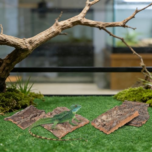 DOITOOL 4Pcs Natural Climbing Bark Reptile Hide Terrarium Decor for Small Pets Aquarium Wood Background 5.11X1.49X0.39In