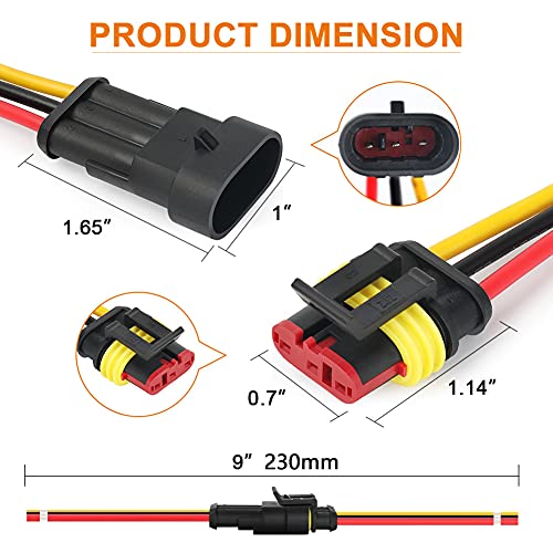 NAOEVO 3 Pin Connector Waterproof, 16 AWG 3 Wire Connectors, 6 Kits - size: 3 Pin