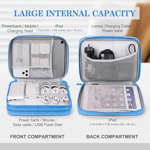 FYY Electronic Organizer, Travel Tech Pouch Bag, Extra Large, Cyan - color: Cyan, size: 10.8 x 8 x 3.15 inches