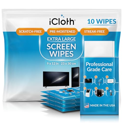 iCloth XL Screen Cleaning Wipes, Lint-Free and Streak-Free, Fast-Drying, Removes Dust, Fingerprints, and Smudges - size: 1 Count (Pack of 10)