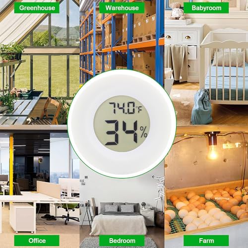 6-Pack Mini Round Hygrometer Thermometer Digital LCD Monitor Indoor Outdoor Humidity Meter Gauge Temperature for Humidifiers Greenhouse Reptile Fahrenheit Celsius White