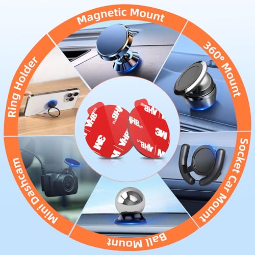 pop-tech Sticky Adhesive Replacement for Magnetic Car Mount, 8PCS Circular Heat Resistant Double Sided Strong Sticker Pads for Magnet Cell Phone Stand & Finger Ring Holder & Socket Grip Base