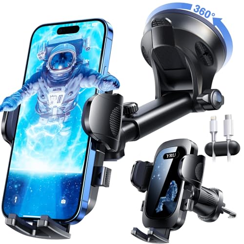YRU True Military-Grade 360°Rotation Suction 2026 Ultimate Car Phone Holder - color: Dark Black