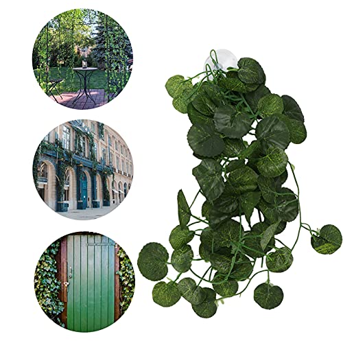 Pssopp Simulated Rattan Vine, EcoFriendly Plastic Hanging Plant False Vine for Aquarium Reptile Tank Decoration 2-2.5m Green Shell with Suction Cups