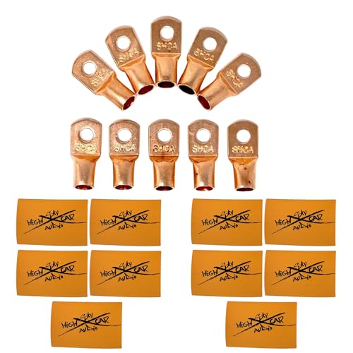 (10) 1/0 Gauge Copper Ring Terminals 3/8" Orange Heat Shrink Tubing LUGS - color: Orange Heat Shrink