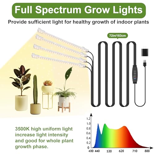 8.6'' LED Grow Light Strips, Full Spectrum 3500K Grow Lights for Indoor Plants, 4 Head with 3/9/12H Timer, 10 Dimmable Levels, Suitable for Seedling, Succulent, Plant Shelf and Greenhouse, 1-Pack - color: 4 Head 1 Pack