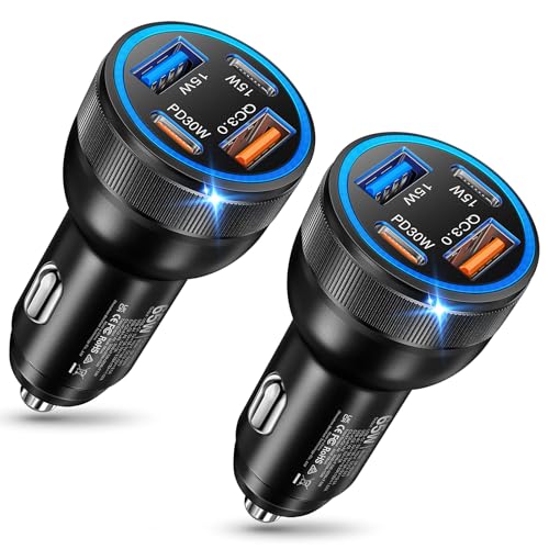 USB C Car Charger, 2Pack 4-Port 65W Dual USB C+USB-A Cigarette Lighter - color: 2-Pack Black