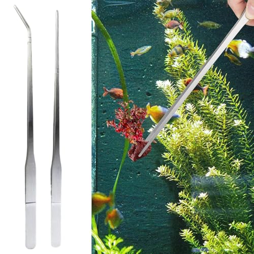 Aquarium Tweezers for Reptile Feeding, Stainless Steel Feeding Tongs for Reptile, 27cm Long Tongs with Curved Tips, Silver for Terrarium Enclosure Gecko Turtle Axolotl Bearded Leopard Lizard Saltwater