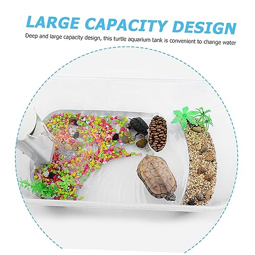 Turtle Tank Reptile Box with Basking Platform Durable Plastic Turtle Case for Breeding and Feeding for Tortoises and Frogs Container