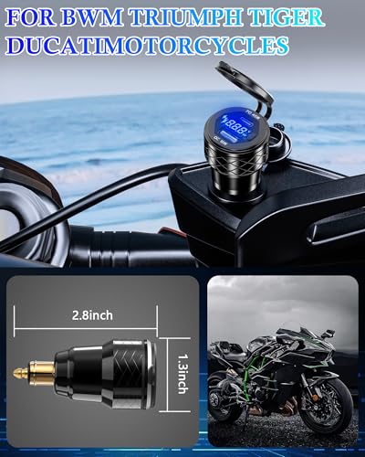 DIN Hella Plug to USB Charger, 45W USB-C PD3.0 & 18W QC3.0 Motorcycle USB Outlet for BMW Triumph Ducati, Waterproof Dual Fast Charge Powerlet Socket with LED Voltmeter