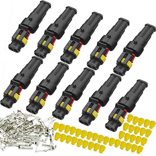 2 pin connector kit,car way Waterproof Connector, 10 Kit Auto Electrical Connectors Series Terminals for Car, Truck, Boat(2pin Connector) - size: 2Pin connector--10 kit