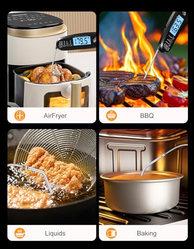 Instant Read Meat Thermometer Digital with Dual Probe, Food Thermometer for Cooking, Baking & Grilling, Large Backlit & Calibration, Grill Thermometer for Outside/Kitchen/Oven/Smoker, Bakeware - color: Black