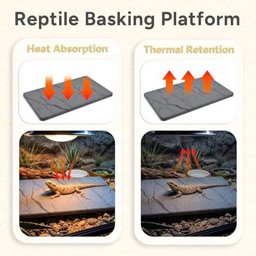 Reptile Basking Platform, 5.9''x9.8'' Diatomaceous Earth Feeding Mat Slate Habitat Accessories for Bearded Dragon Tortoise Lizard Gecko Snake Turtle Tank - size: 5.9''x9.8''
