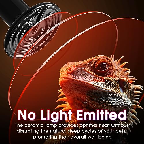 Ceramic Heat Emitter for Reptiles, 2 Pack 100W Heat Lamp Bulb, E26 Ceramic Reptile Heat Bulb Black, No Light Emitting Heat Lamp for Amphibian Pet, Heat Bulb for Bearded Dragon Turtle Snake Lizard
