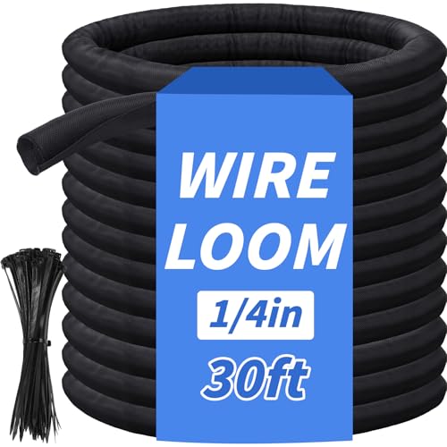 30ft - 1/4in Split Braided Sleeve Cable Management, Self-Wrapping - size: 1/4inx30ft