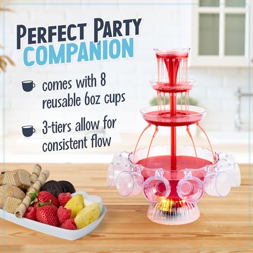 Nostalgia 3-Tier Party Fountain, Holds 1.5 Gallons, LED Lighted Base, Includes 8 Reusable Cups, 1.5 Gallon, Clear - style: Deluxe Party Fountain