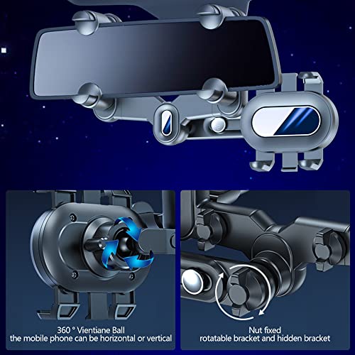 Turcee Car Rearview Mirror Navigation Phone Holder, 360 Rotatable and Retractable, for iPhone, Samsung Galaxy & All Smartphones