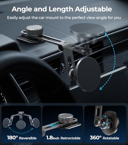 Tesla Phone Mount Qi2 Charger for iPhone MagSafe 【Hidden Foldable Design】 15W Wireless Charging, Universal Car Magnetic Dashboard Phone Holder, Tesla Model 3/Y/Cybertruck Accessories - size: Screen+Charger