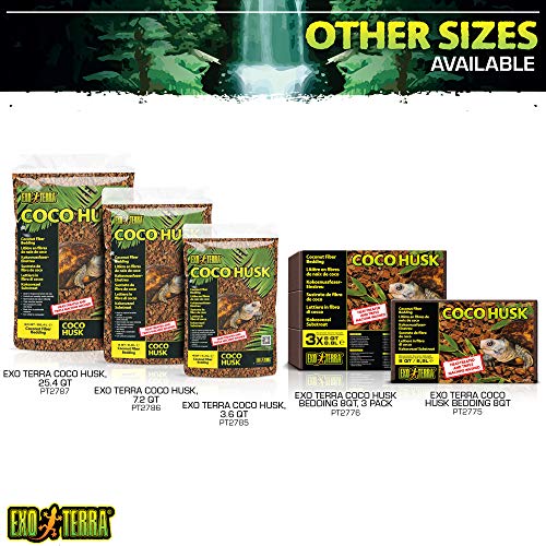 Exo Terra Coco Husk, 8 QT (8.8 L) – Coconut Fiber Reptile Bedding for Tropical Terrariums, Humidity-Holding Coco Fiber Substrate for Amphibians & Invertebrates - size: 8 QT