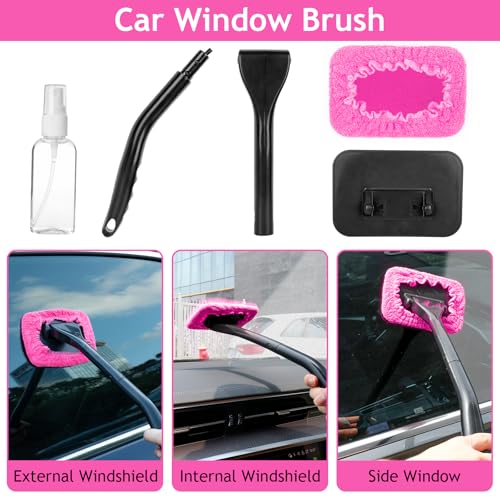 THINKWORK Car Detailing Kit Interior, Windshield Cleaner Tool, Dust Remover - color: Pink