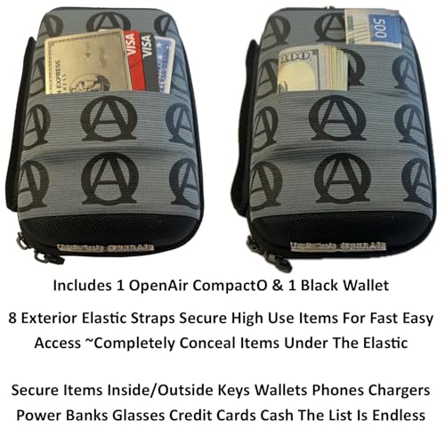 Keyfit Tools OpenAir CompactO EveryDay Carry Case Bag for Men ~Free Up Your Pockets & Organize Your Life Men's Travel Handbag - color: Grey Black Logo on Black