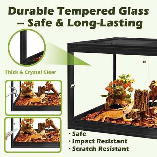 PROLEE Reptile Tank, 31 Gallon Beard Dragon Tank, Tempered Glass Reptile Encloure and Snake Tank with Locking Design for Lizard,Gecko,Chameleon (24"X15.5"X15.5",Black) - color: Black, size: 31 Gallon (24x15.5x15.5 Inch)