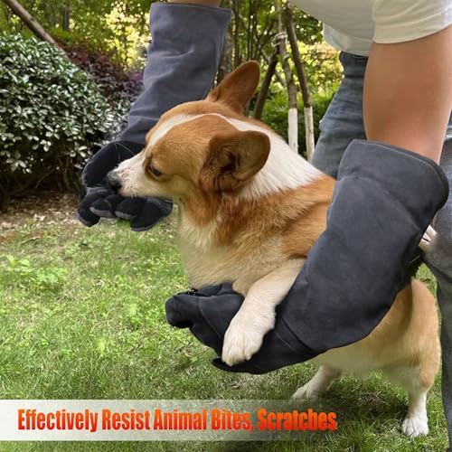 Long Welding Gloves 23.6 Inches 932℉,Heat/Fire Resistant Leather For Mig, Tig, Stick, Forge, BBQ, Grill, Fireplace - color: 17.7in Grey