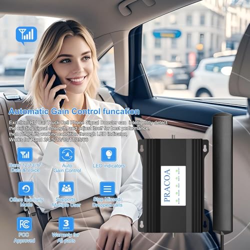 RV Cell Phone Signal Booster Car Truck RV Cell Phone Booster Car Vehicle SUV Support All Carriers AT&T T Mobile Verizon Signal Booster Car Cell Booster for RV 5G 4G LTE 3G Band 13/12/17/5/4/66/2/25