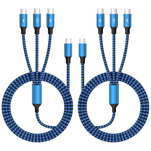 USB C Splitter Cable, 3 in 1 Multi Charging Cable, 2Pack 5FT - color: USB C-Blue_Black2-2Pack