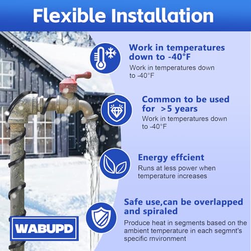 3FT-200FT Heat Tape for Water Pipes, -40°F Deicing Pipe Heat Cable,Electric Heating Cable Pipe,Frezze Protection for Heat Trace Cable for Metal, Plastic Home Pipes,Gutter,120V 5W/ft（140FT） - size: 140FT