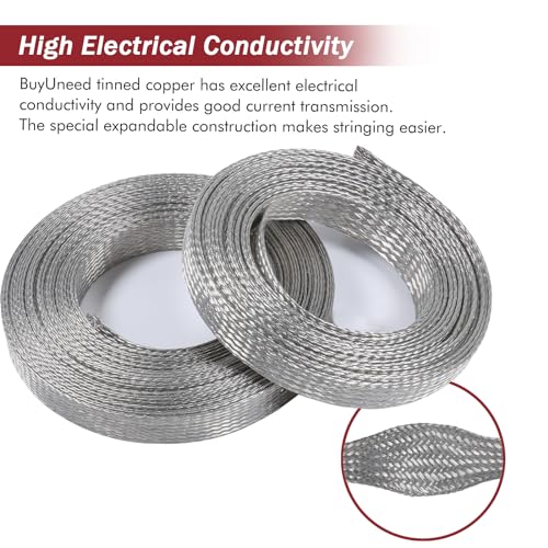Wire Shielding EMI RFI ESD Tinned Copper Braid Ground Strap Metal Cable Wrap Sleeve Mesh Signal Screening 5/32" ID (1/4 inch - 19ft) - size: 1/4 inch - 19ft