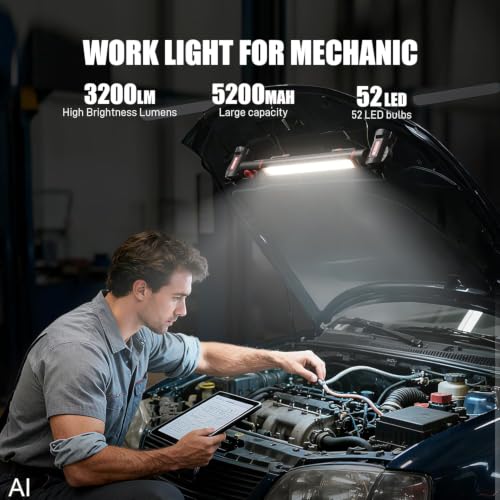 YouTeMei Under Hood Work Light Bar, Ultra Long Size Magnetic Work Light with 5200mAh Backup Charger, 3220LM, Hands-Free Garage Light for Mechanics, Emergency, Vehicle Inspection