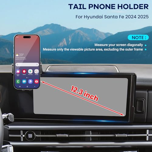 Car Phone Holder Compatible with 2024 2025 Hyundai Santa Fe Accessaries Only Fit for 12.3 inch Screen Phone Mount Fit for Sannta Fe Cell Phone Cradle Fixed Clip Hands-Free & 360°Rotation - size: 24-25 Hyundai Santa Fe