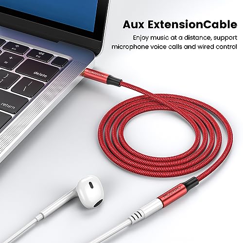 MOSWAG 16.4FT 3.5mm Male to Female Extension Cable with Microphone Stereo - color: Red, size: 16.4 ft