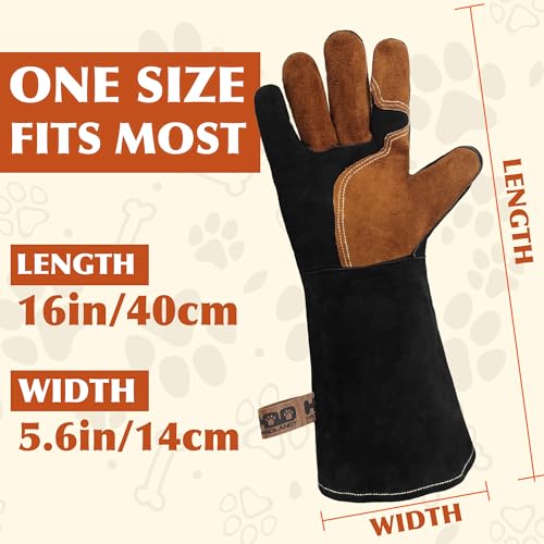 HANDLANDY Animal Handling Gloves, Bite-Proof, Scratch-Resistant, Pet Gloves for Dogs, Cats, Falconry, Gardening - color: Black, size: 16 Inches