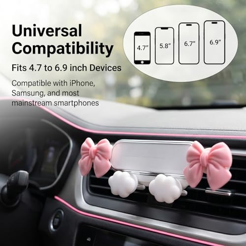 Car Air Vent Phone Holder, Pink Bow & Cloud Design Cute Car Phone Mount, 5.31" x 1.97" 360° Rotatable Adjustable Vent Phone Bracket, Universal for Most Cars, SUVs, Trucks (Style A) - size: 1 PC #Style A