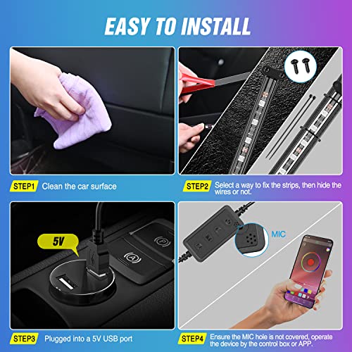 Nilight 4PCS USB Car Interior Lights Dream Color App and Remote Control - color: APP RGBIC Lights