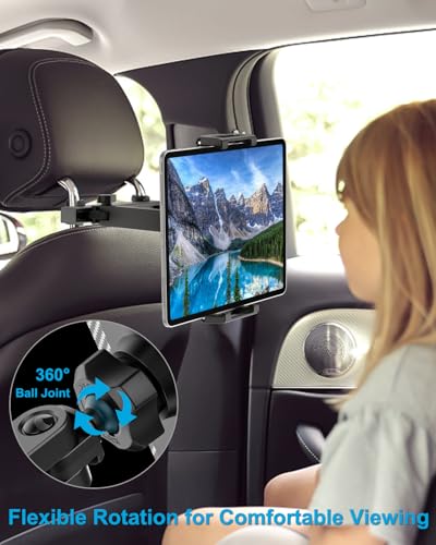 Car Back Seat Tablet Holder, Thick Case Friendly, Lockable Headrest Mount