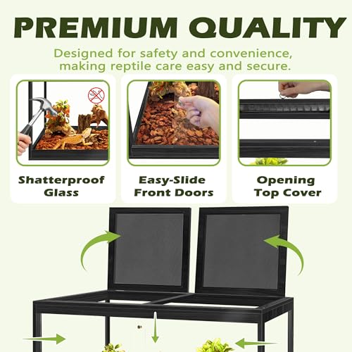 PROLEE Reptile Tank, 35 Gallon Beard Dragon Tank, Tempered Glass Reptile Encloure and Snake Tank with Locking Design for Lizard,Gecko,Chameleon (32"X15.5"X15.5",Black) - color: Black, size: 35 Gallon (32x15.5x15.5 Inch)