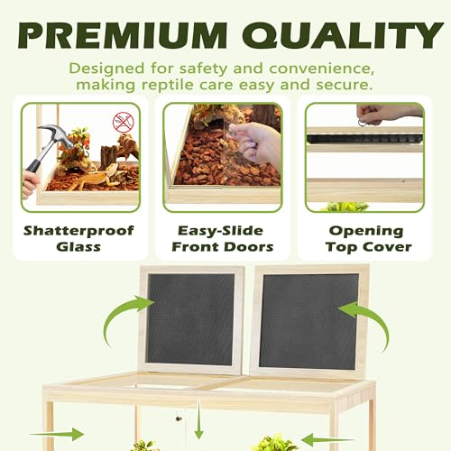 PROLEE Reptile Tank, 65 Gallon Beard Dragon Tank, Tempered Glass Reptile Encloure and Snake Tank with Locking Design for Lizard,Gecko,Chameleon (40"X19.5"X19.5",Oak) - color: Oak, size: 65 Gallon (40x19.5x19.5 Inch)
