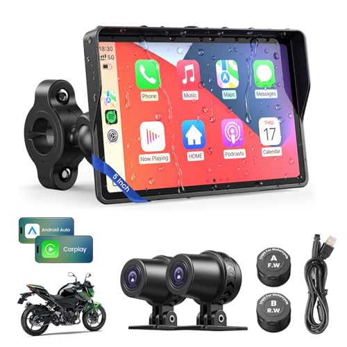 WonVon Upgraded 5" Motor CarPlay GPS Navigation with TPMS - color: 5 Inch+TPMS+Dual Cam