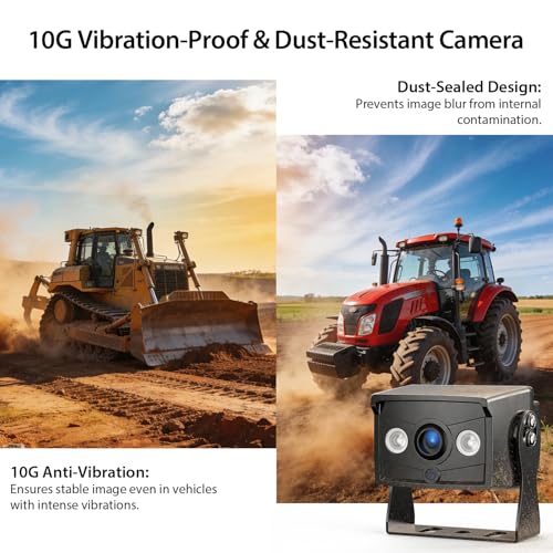 ZEROXCLUB 2 Wired Rear View Backup Camera System, 10" 1080P Monitor IP69K Waterproof Vibration-Proof 10G Reverse Camera, Quad Split Screen for Tractor, Truck, Trailer, Combine, Heavy Equipment, BH102 - size: 10"-2 Cam